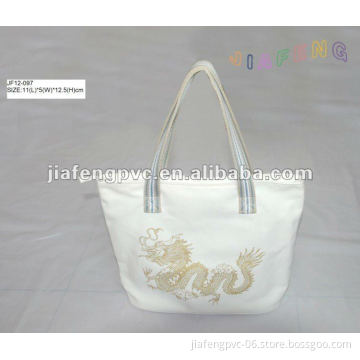 Dragon Printing White Canvas Shoulder Bag with PP Webbing Handle